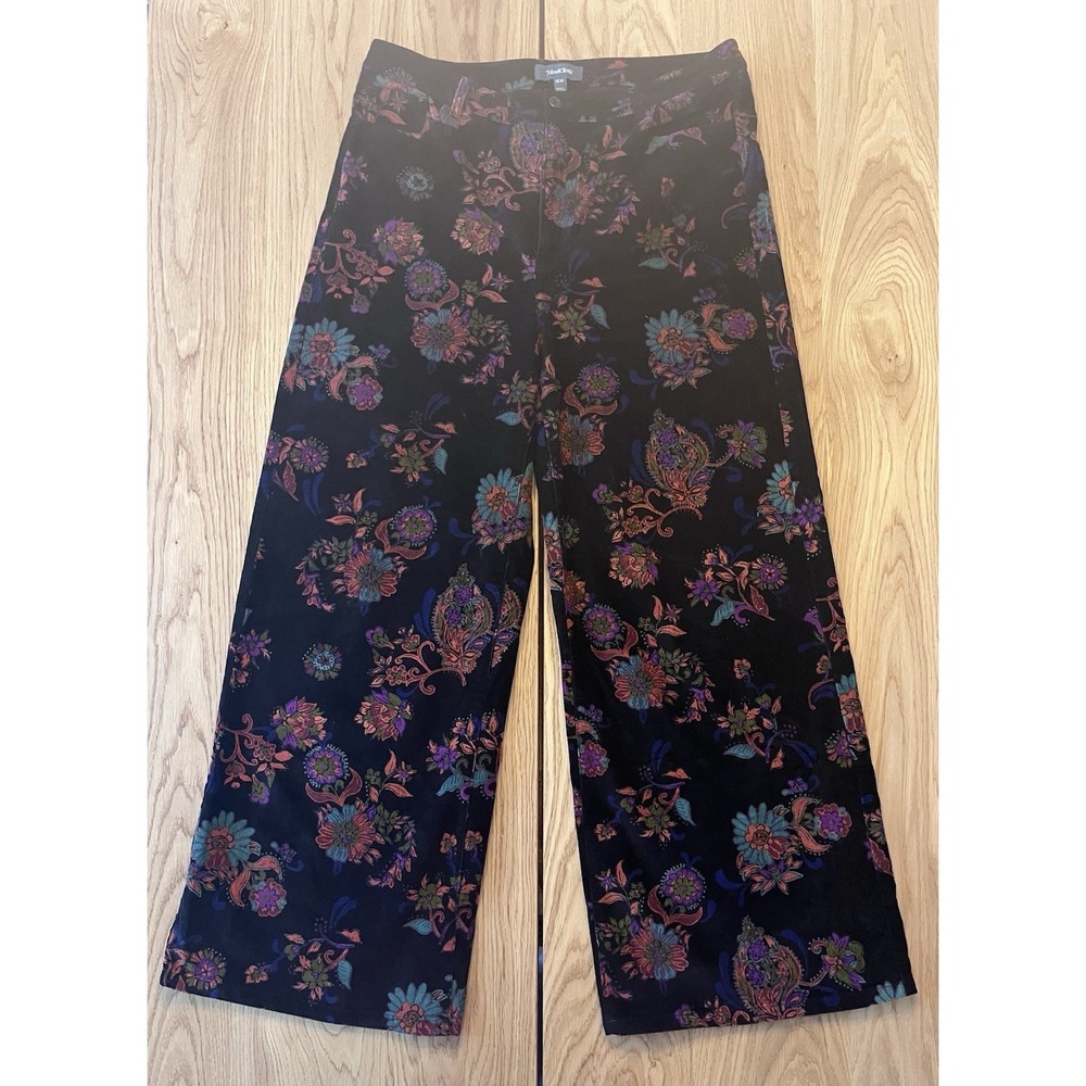 ModCloth‎ Floral Paisley Corduroy Wide Leg Pants Black High Rise 16